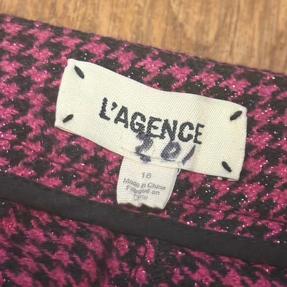 L’Agence Livvy Wool Blend Houndstooth Trouser in Metallic Pink and Black Size 18 - Picture 15 of 15